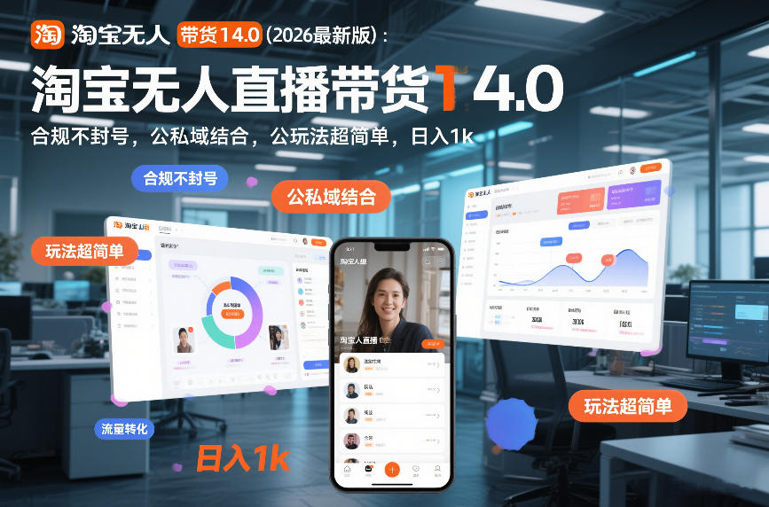 淘宝无人直播带货14.0(2026最新版)：合规不封号，公私域结合，玩法超简单，日入1k+【揭秘】-来聚吧