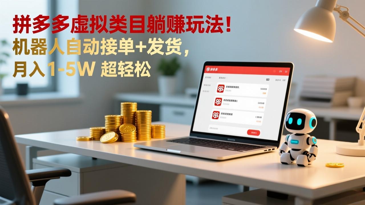 多多虚拟类目躺赚玩法！机器人自动接单+发货，月入 1-5W 超轻松-来聚吧