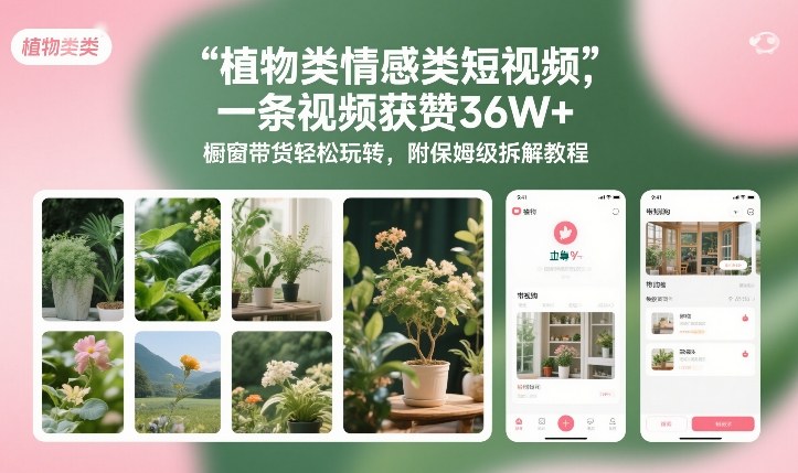 植物类情感类短视频,一条视频获赞36W+,橱窗带货轻松玩转,附保姆级拆解教程-来聚吧