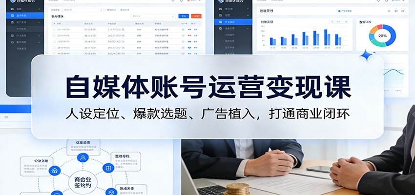 自媒体账号运营变现课：人设定位、爆款选题、广告植入，打通商业闭环-来聚吧