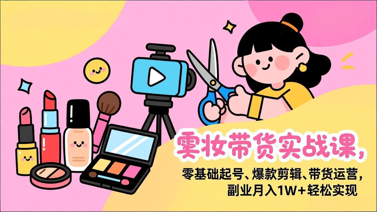 美妆带货实战课，零基础起号、爆款剪辑、带货运营，副业月入1W+轻松实现-来聚吧