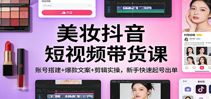 美妆抖音短视频带货课：账号搭建+爆款文案+剪辑实操，新手快速起号出单-来聚吧