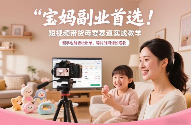 宝妈副业首选!短视频带货母婴赛道实战教学,新手也能轻松出单,碎片时间轻松增收-来聚吧