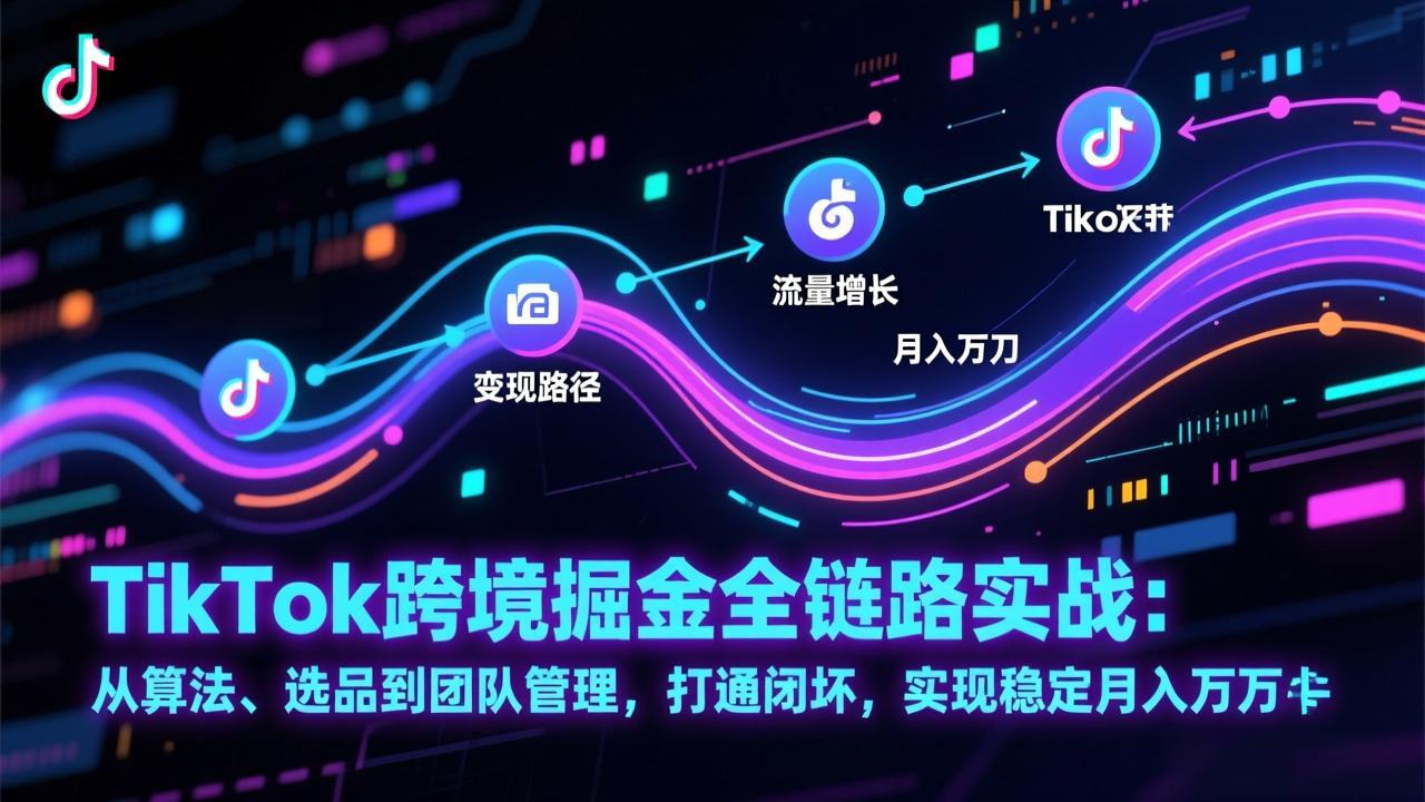 TikTok跨境掘金全链路实战:从算法、选品到团队管理,打通闭环,实现稳定月入万刀-来聚吧