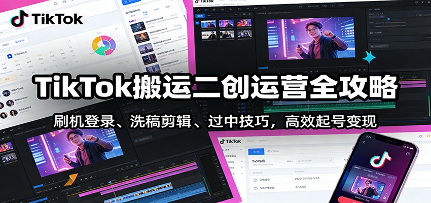 TikTok搬运二创运营全攻略:刷机登录、洗稿剪辑 、过中技巧,高效起号变现-来聚吧