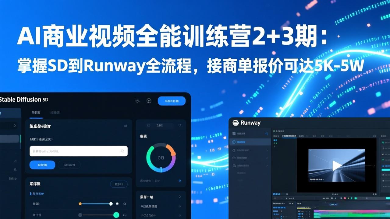 AI商业视频全能训练营2+3期:掌握SD到Runway全流程,接商单报价可达5K-5W-来聚吧