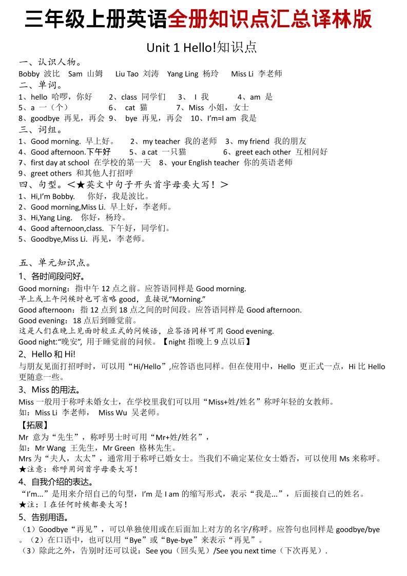 三年级上英语知识点汇总《译林版》-来聚吧