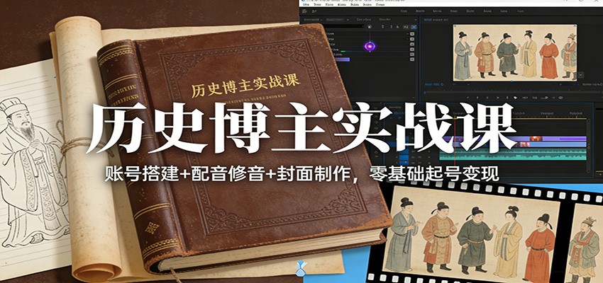 历史博主实战课：账号搭建+配音修音+封面制作，零基础起号变现-来聚吧