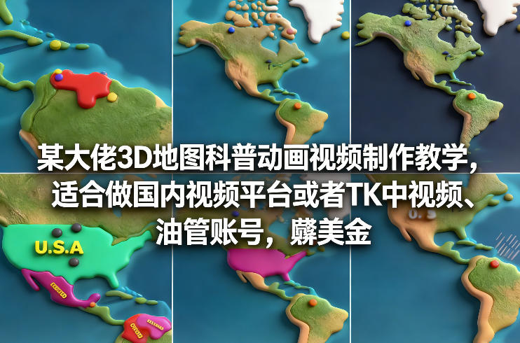 某大佬3D地图科普动画视频制作教学，适合做国内视频平台或者TK中视频、油管账号，賺美金-来聚吧