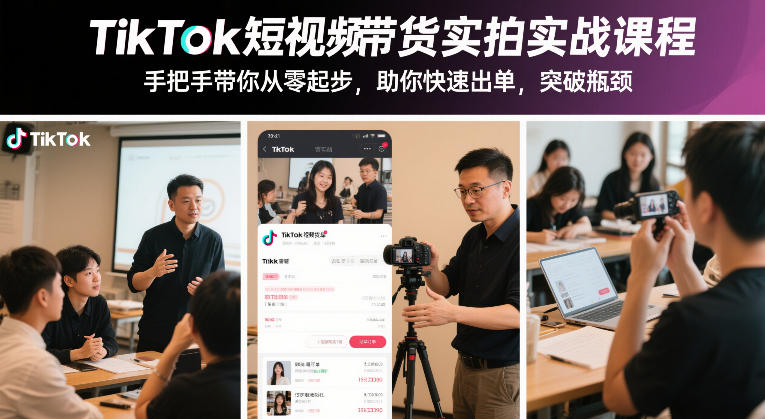 TikTok短视频带货实拍实战课程,手把手带你从零起步,助你快速出单,突破瓶颈-来聚吧