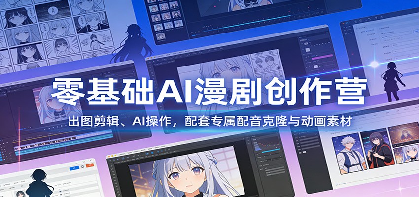零基础AI漫剧创作营：出图剪辑、AI操作，配套专属配音克隆与动画素材-来聚吧
