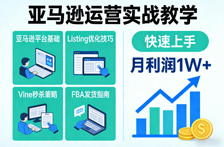 亚马逊运营实战教学,亚马逊平台+Listing优化+Vine秒杀+FBA发货等,快速上手,实现店铺月利润1W-来聚吧