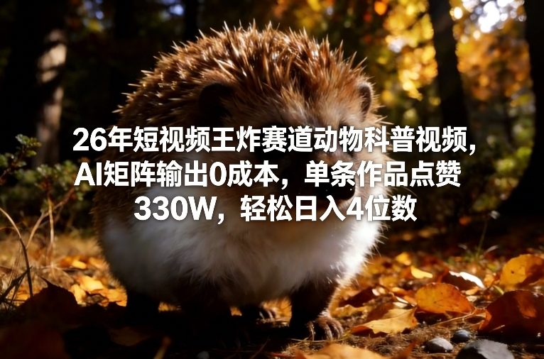 26年短视频王炸赛道动物科普视频，AI矩阵输出0成本，单条作品点赞330W，轻松日入4位数-来聚吧