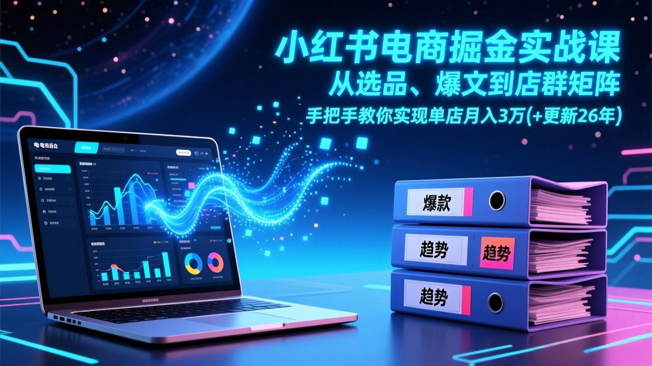 小红书电商掘金实战课，从选品、爆文到店群矩阵，手把手教你实现单店月入3万+(更新26年-来聚吧