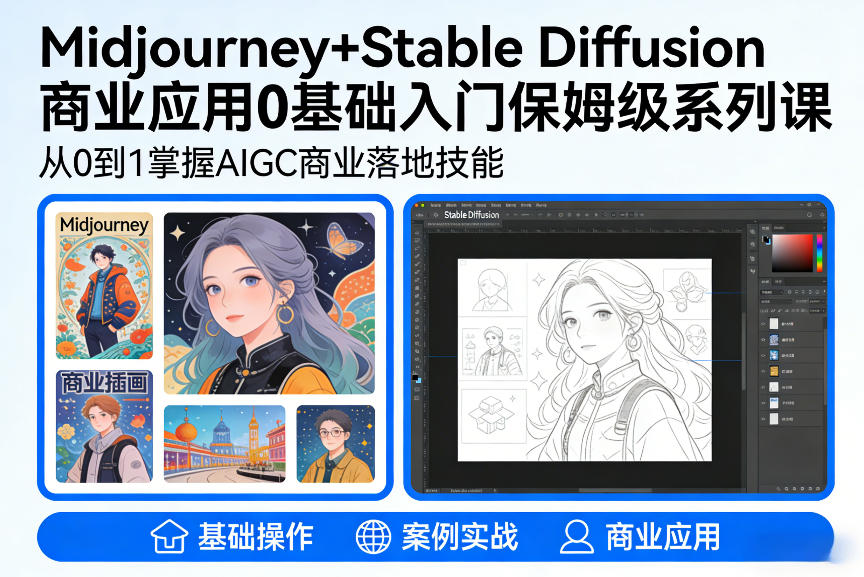 AIGC商业应用Midjourney+Stable Diffusion教程，0基础入门保姆级系列课-来聚吧