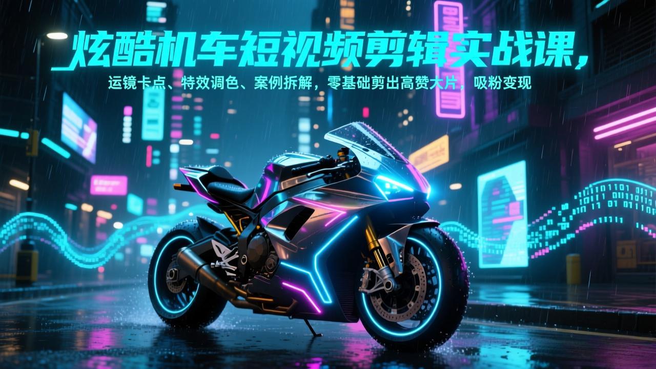 炫酷机车短视频剪辑实战课，运镜卡点、特效调色、案例拆解，零基础剪出高赞大片，吸粉变现-来聚吧