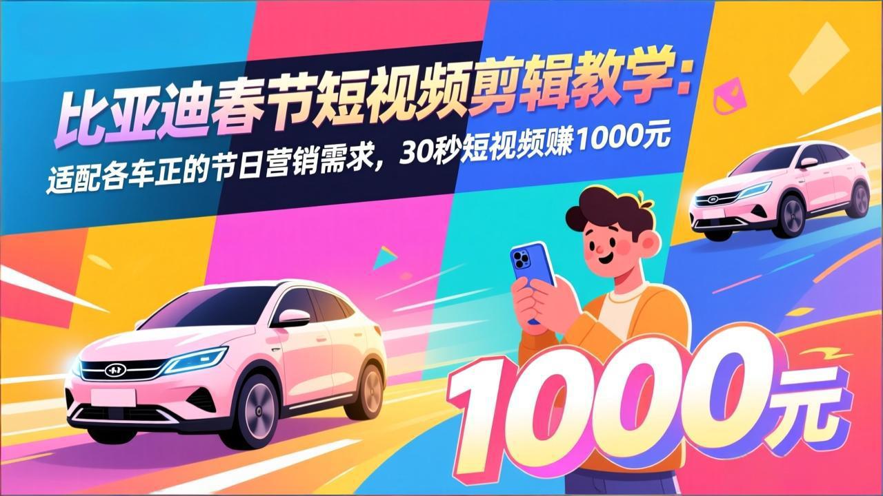 比亚迪春节短视频剪辑教学:适配各车企的节日营销需求,30秒短视频赚1000元-来聚吧