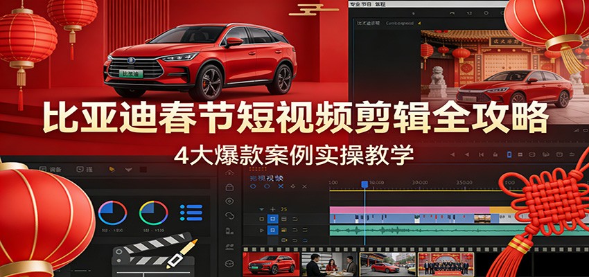 比亚迪春节短视频剪辑全攻略，4大爆款案例实操教学-来聚吧