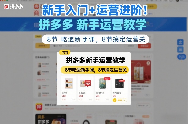 新手入门+运营进阶！拼多多新手运营教学，8节吃透新手课，8节搞定运营关-来聚吧