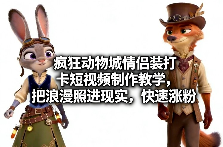 疯狂动物城情侣装打卡短视频制作教学，把浪漫照进现实，快速涨粉-来聚吧