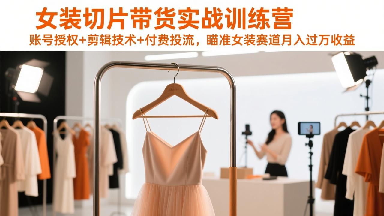 女装切片带货实战训练营，账号授权+剪辑技术+付费投流，瞄准女装赛道月入过万收益-来聚吧