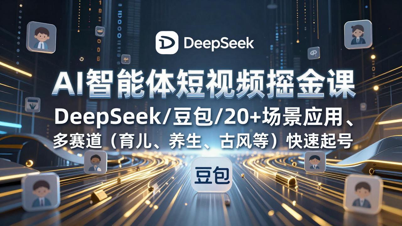 AI智能体短视频掘金课，DeepSeek/豆包/20+场景应用、多赛道(育儿、养生、古风等-来聚吧