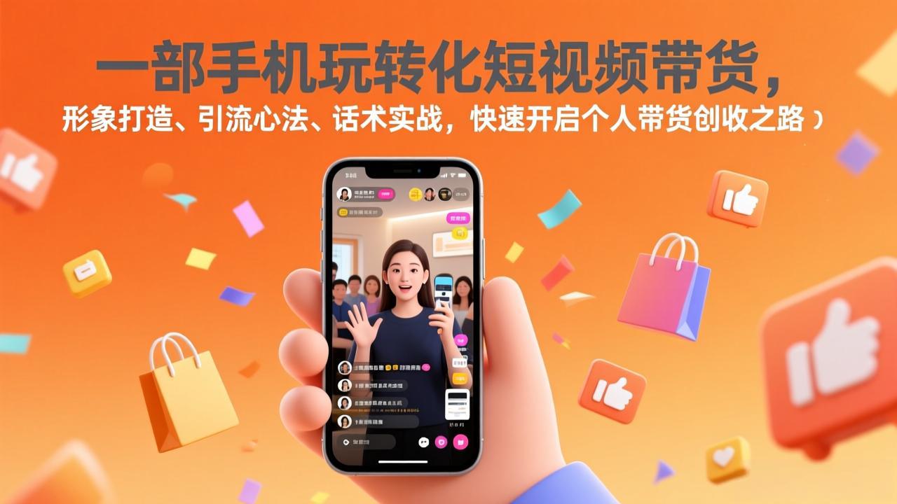 一部手机玩转化短视频带货，形象打造、引流心法、话术实战，快速开启个人带货创收之路-来聚吧