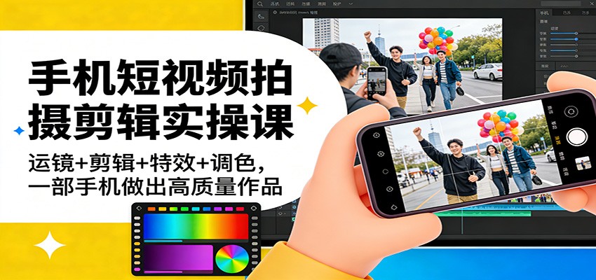 手机短视频拍摄剪辑实操课：运镜+剪辑+特效+调色，一部手机做出高质量作品-来聚吧