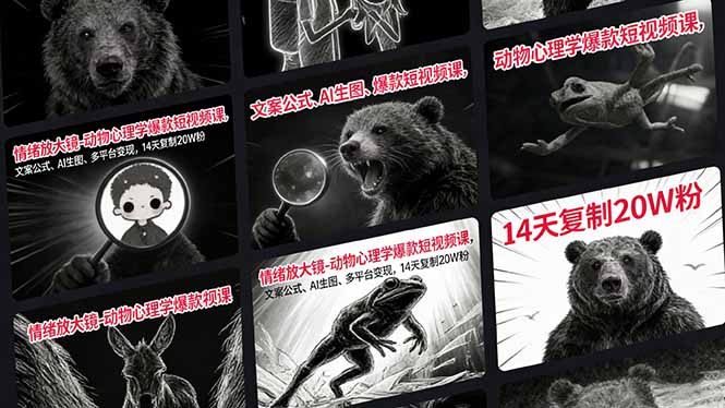 情绪放大镜-动物心理学爆款短视频课，文案公式、AI生图、多平台变现，14天复制20W粉-来聚吧