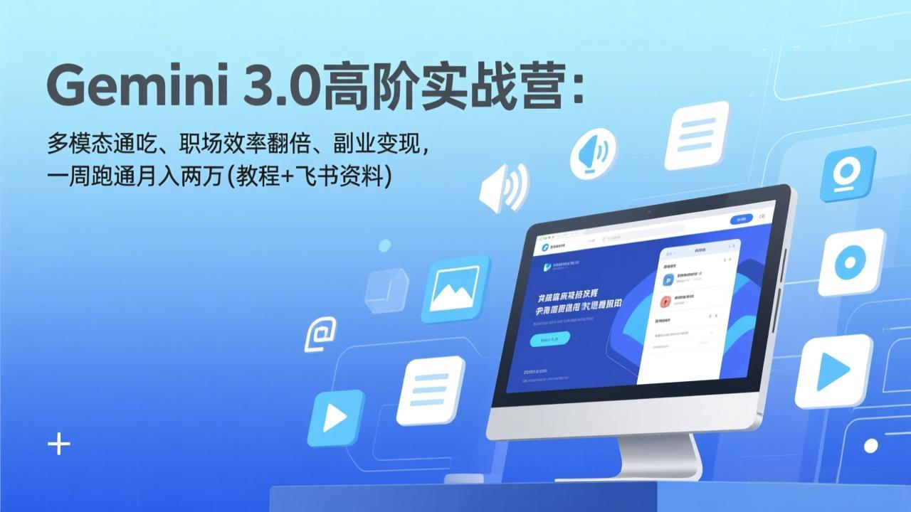 Gemini 3.0高阶实战营：多模态通吃、职场效率翻倍、副业变现，一周跑通月入两万(教程+飞书资料-来聚吧