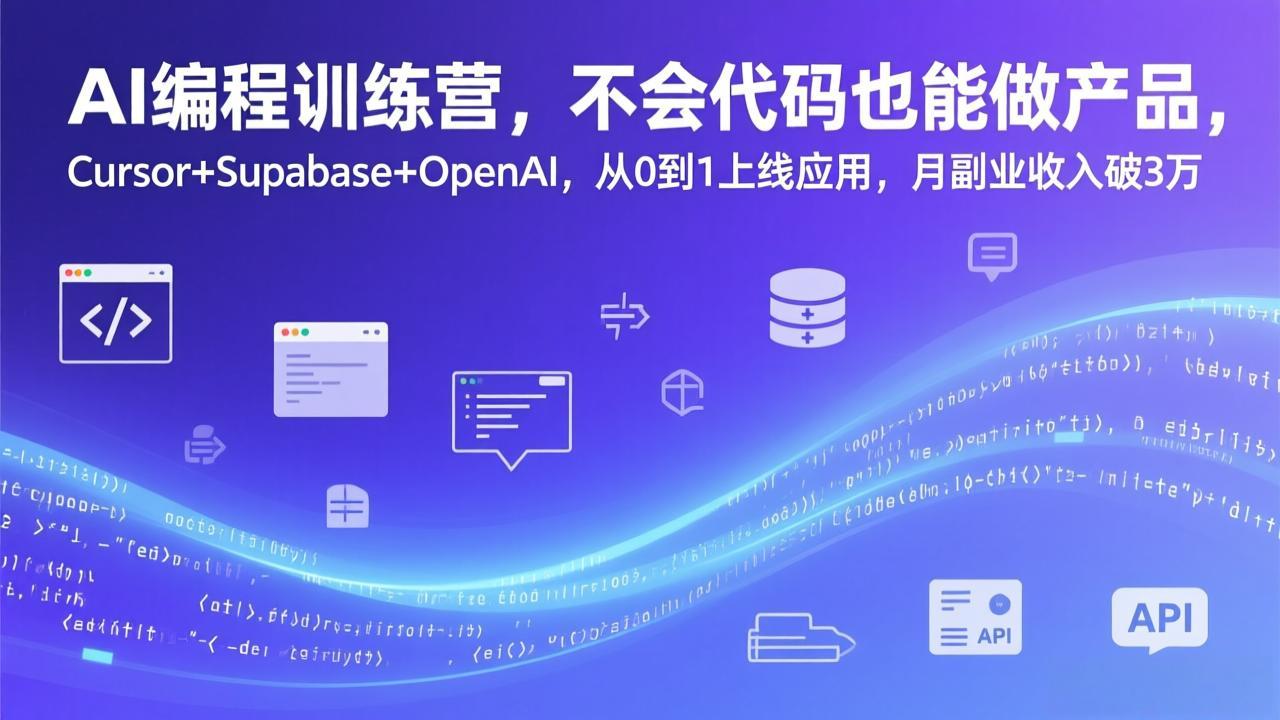 AI编程训练营，不会代码也能做产品，Cursor+Supabase+OpenAI，从0到1上线应用，月副业收入破3万-来聚吧