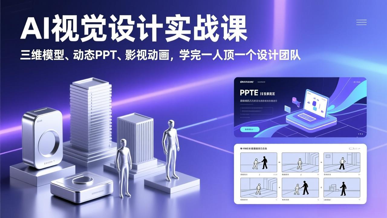 AI视觉设计实战课，三维模型、动态PPT、影视动画，学完一人顶一个设计团队-来聚吧