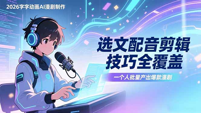 2026字字动画AI漫剧制作-1期，选文配音剪辑技巧全覆盖，一个人就能批量产出爆款漫剧-来聚吧