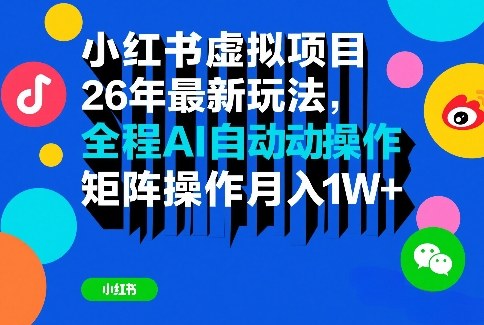 小红书虚拟项目26年最新玩法,全程AI自动操作,矩阵操作月入1W+【揭秘】-来聚吧