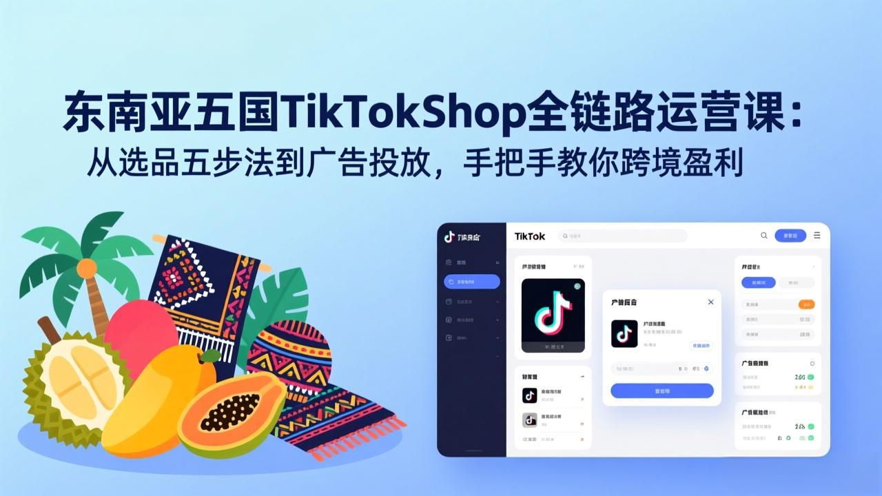 东南亚五国TikTok Shop全链路运营课:从选品五步法到广告投放,手把手教你跨境盈利-来聚吧