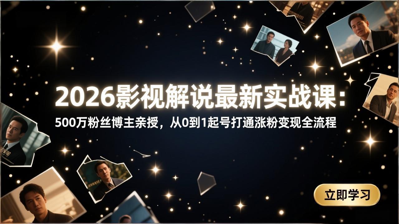 2026影视解说最新实战课：500万粉丝博主亲授，从0到1起号打通涨粉变现全流程-来聚吧