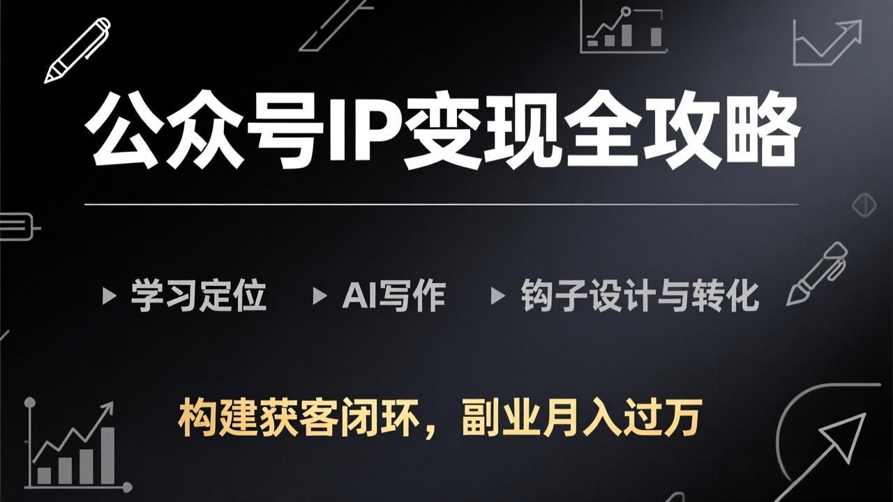 公众号IP变现全攻略-更新,学习定位、AI写作、钩子设计与转化,构建获客闭环,副业月入过万-来聚吧