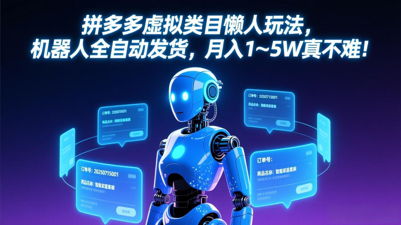 拼多多虚拟类目懒人玩法,机器人全自动发货,月入 1-5W 真不难!-来聚吧