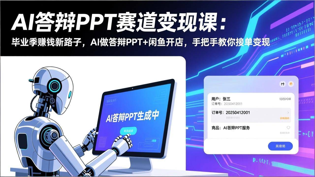 AI答辩PPT赛道变现课：毕业季赚钱新路子，AI做答辩PPT+闲鱼开店，手把手教你接单变现-来聚吧