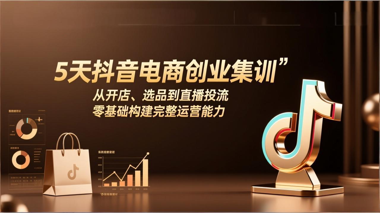 5天抖音电商创业集训:从开店、选品到直播投流,零基础构建完整运营能力-来聚吧