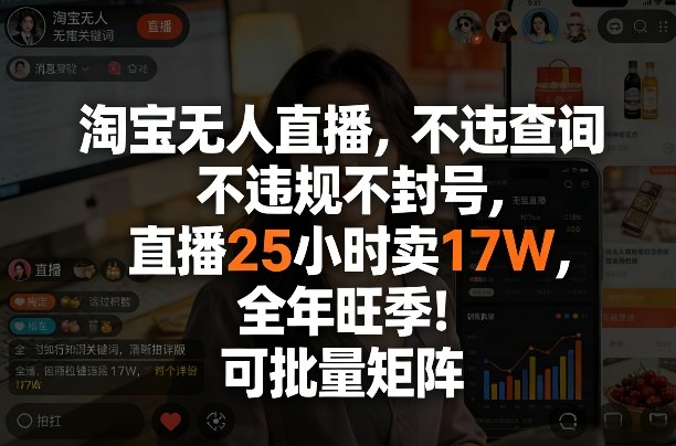 淘宝无人直播,不违规不封号,直播25小时卖17W,全年旺季!可批量矩阵【揭秘】-来聚吧