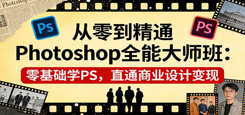 从零到精通Photoshop全能大师班:零基础学PS,直通商业设计变现-来聚吧