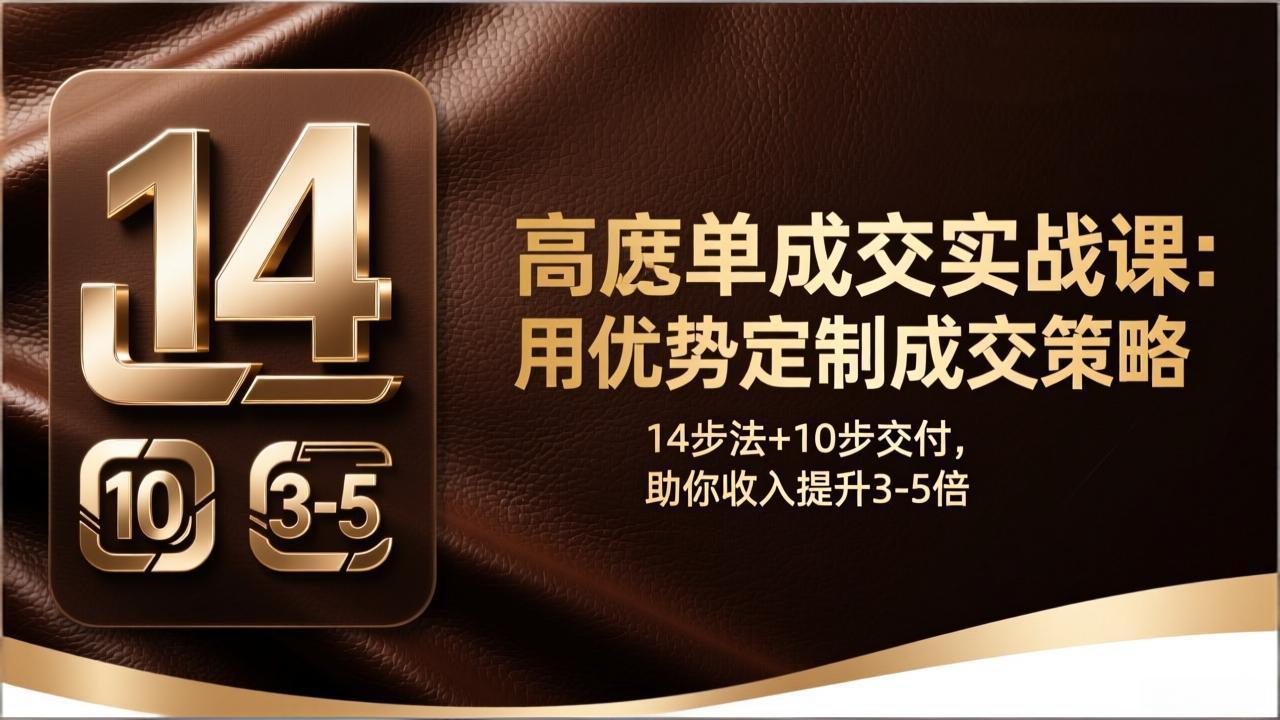 高客单成交实战课:用优势定制成交策略,14步法+10步交付,助你收入提升3-5倍-来聚吧