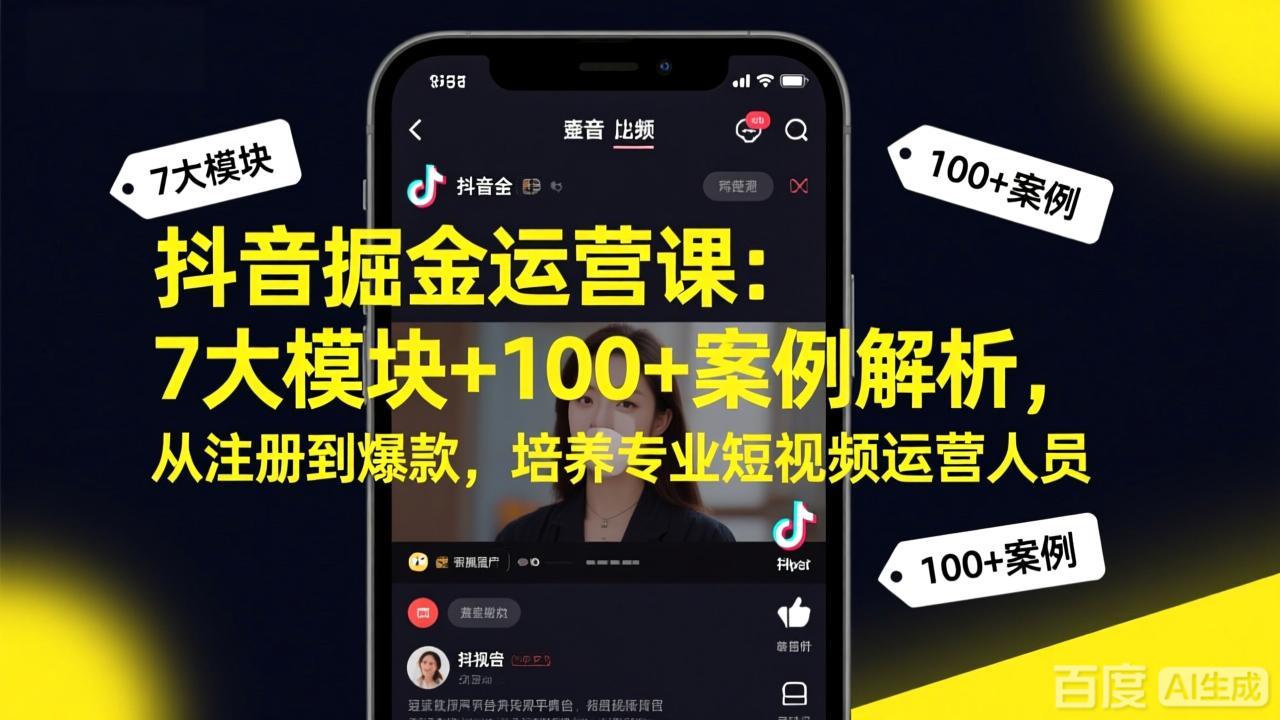 抖音掘金运营课:7大模块+100+案例解析,从注册到爆款,培养专业短视频运营人员-来聚吧