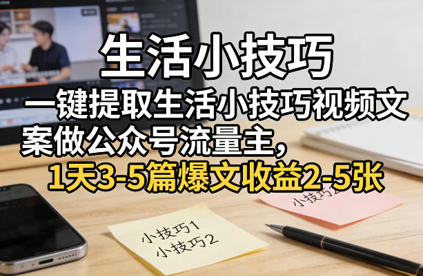 一键提取生活小技巧视频文案做公众号流量主,1天3-5篇爆文收益2-5张-来聚吧