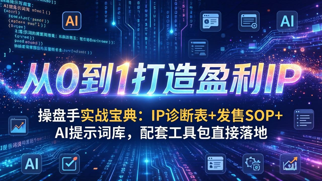 操盘手实战宝典:IP诊断表+发售SOP+AI提示词库,配套工具包直接落地,从0到1打造盈利IP-来聚吧