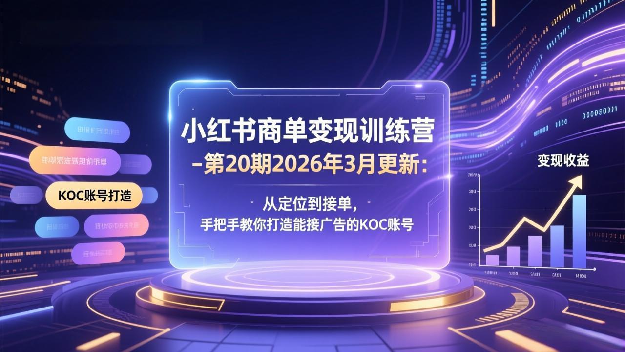 小红书商单变现训练营-第20期26年3月更新:从定位到接单,手把手教你打造能接广告的KOC账号-来聚吧