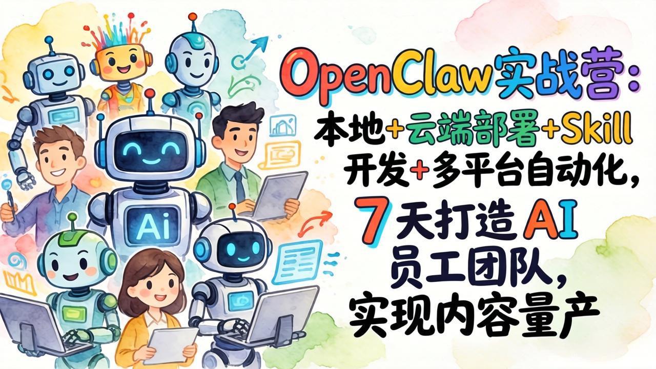 OpenClaw实战营:本地+云端部署+Skill开发+多平台自动化,7 天打造 AI 员工团队,实现内容量产-来聚吧