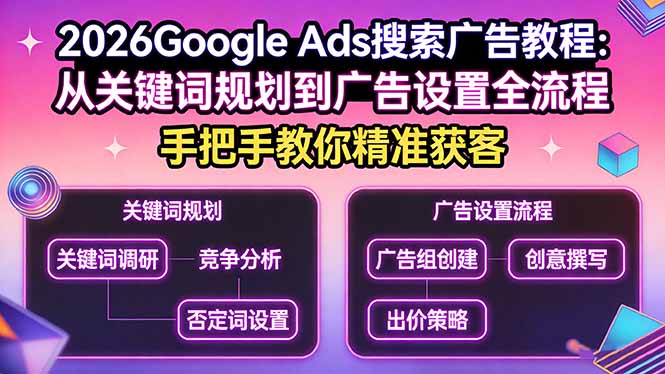 2026Google Ads搜索广告教程：从关键词规划到广告设置全流程，手把手教你精准获客-来聚吧