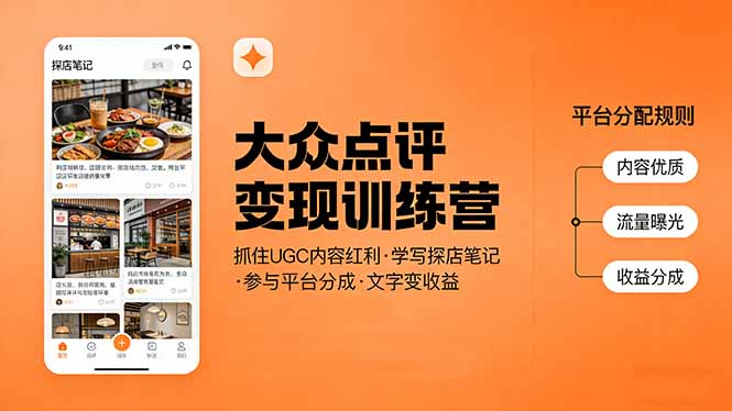 大众点评变现训练营：抓住UGC内容红利，学写探店笔记，参与平台分成，让文字直接变收益-来聚吧
